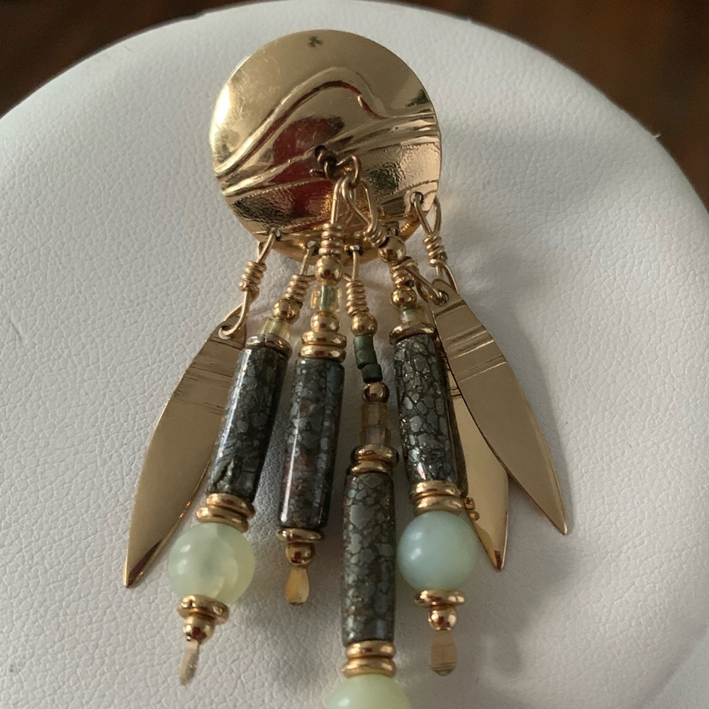 TABRA TUNOA 14K Gold filled Dangle Tribal Shield Bohemian Earrings Retired